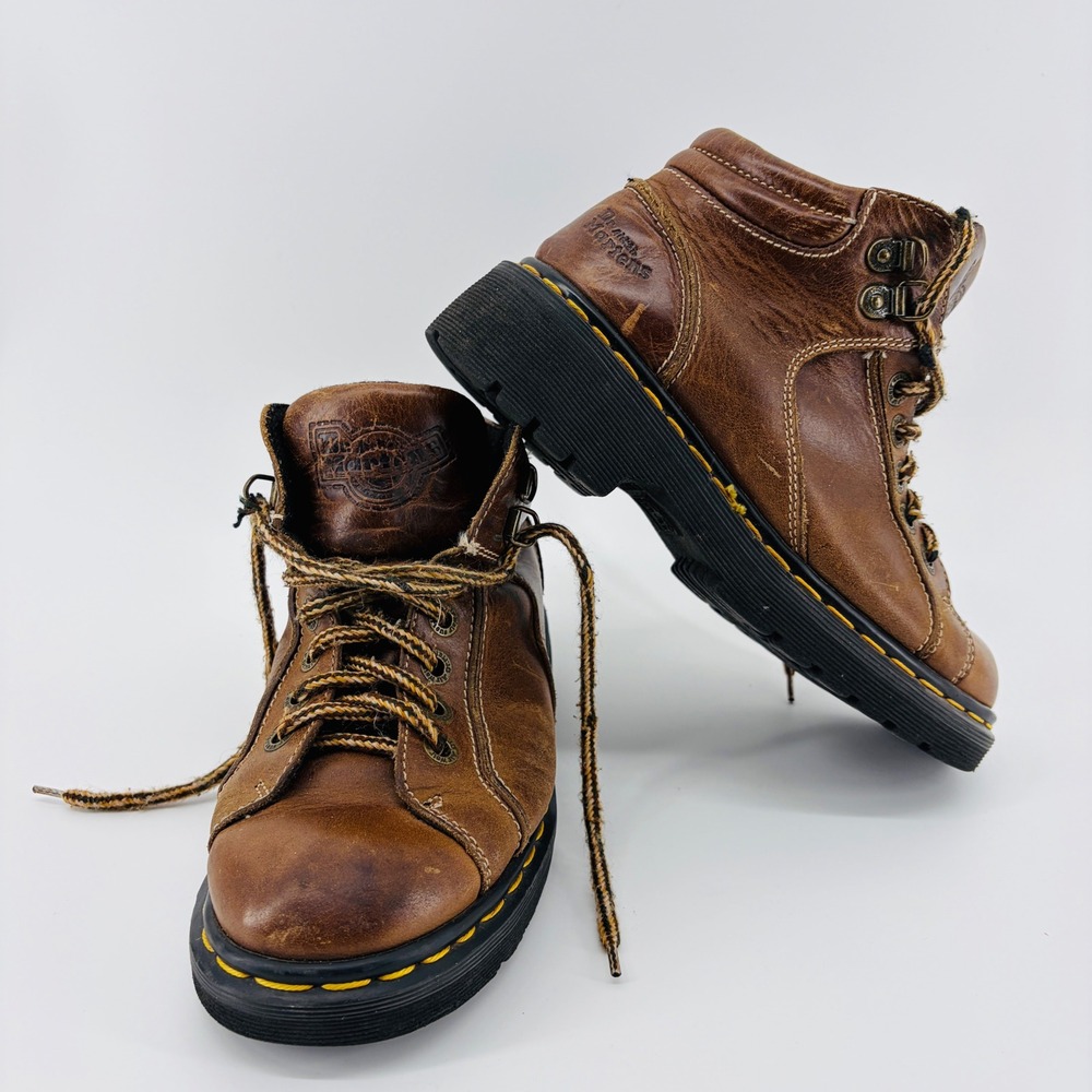 VTG Y2K Dr. Martens Womens 4 Brown Leather Chunky Platform Ankle Work Boots